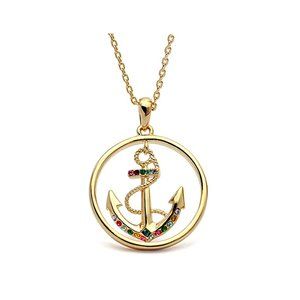 Hollow Navy Anchor Rope Nautical Pendant Necklace Multicolor Cubic Zirconia